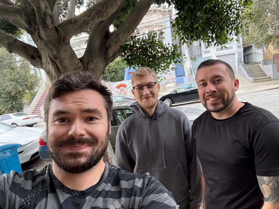 Three team members on a San Francisco street