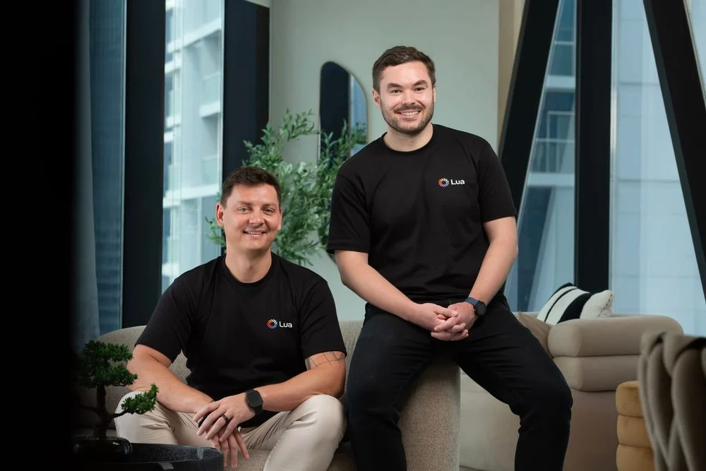 Stefan and Lorcan, the co-founders of Lua, seated in the office